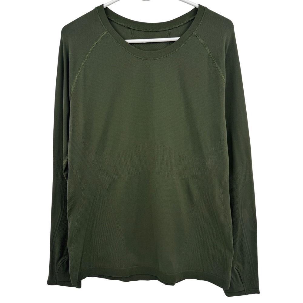 Mens Athletic Seamless Long Sleeve Training Shirt Dark Olive Green Thumbholes